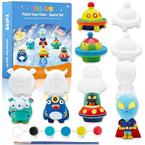 Funto Paint Your Own Space Kit Painting Kit, 13 PCS Crafts Set for Kids, STEAM Project Creative Activity DIY Toys with 6 Figurines, 6 Paint Pots, 1 Brush - color: Spaces, size: Ornament