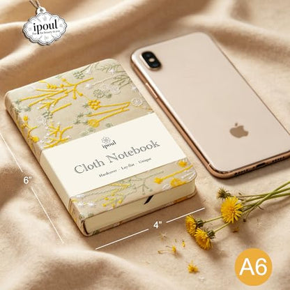 Embroidered Pocket Notebook for Women, A6 Mini Cloth Journal, Hardcover, 264 Pages, 4x6 Small Lined Notebook & Sketchbook, Beautiful Diary, Little Notepad, Apricot Yellow. - color: A6-Dandelion Apricot