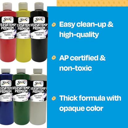 Sax Versatemp Premium Heavy-Bodied Tempera Paints, Assorted Colors, 6 Pints