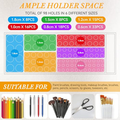 Acrylic Paint Brush Holder, 98 Holes Art Supply Organizer for Paintbrushes, Markers, Pencils & Makeup Tools – No Assembly Required Desktop Stand with 6 Hole Sizes and Multi-Functional Compartment