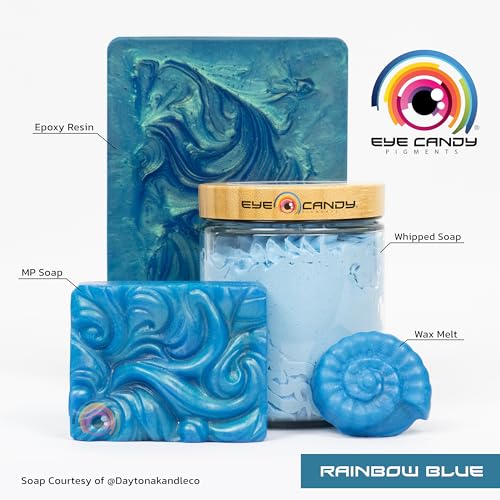 Eye Candy Mica Powder Pigment “Rainbow Blue” (50g) Multipurpose DIY Arts and Crafts Additive | Woodworking, Epoxy, Resin,Natural Bath Bombs, Paint, Soap, Nail Polish, Lip Balm - color: Rainbow Blue