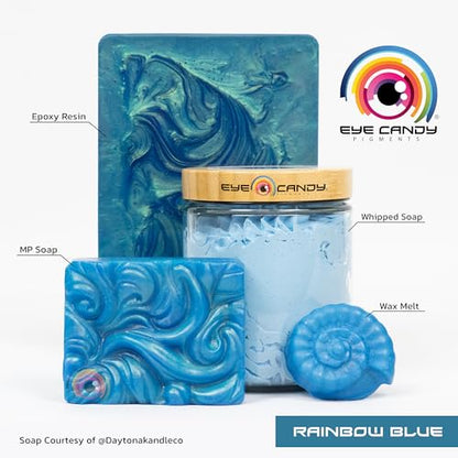 Eye Candy Mica Powder Pigment “Rainbow Blue” (50g) Multipurpose DIY Arts and Crafts Additive | Woodworking, Epoxy, Resin,Natural Bath Bombs, Paint, Soap, Nail Polish, Lip Balm - color: Rainbow Blue