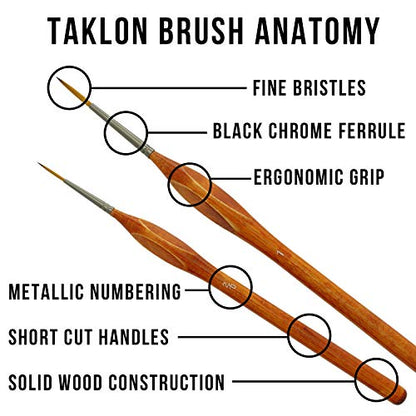 U.S. Art Supply 8 Piece Taklon Detail and Liner Artist Brush Set with Wood Comfort Grip Handles - Art, Detailing, Acrylic, Oil, Watercolor - style: 8-Piece