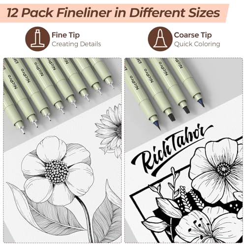 Nicpro 58 PCS Art Drawing Supplies Kit in Leather Case, Art Mechanical Pencil Set with Metal Drafting Pencil 0.3 & 0.5 & 0.7 & 0.9 & 2mm, 12 Micron Pen, Sketch Book, 30 Tube Lead Refills for Sketching
