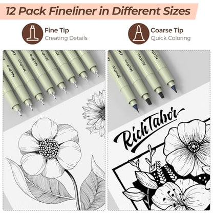 Nicpro 58 PCS Art Drawing Supplies Kit in Leather Case, Art Mechanical Pencil Set with Metal Drafting Pencil 0.3 & 0.5 & 0.7 & 0.9 & 2mm, 12 Micron Pen, Sketch Book, 30 Tube Lead Refills for Sketching
