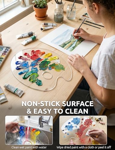 DUGATO Clear Acrylic Paint Palette, 2-Pack Oval Paint Trays, 15.7 x 11.8 in | Big Size Palette, Non-stick Surface, Suitable for Acrylic, Oil & Watercolor - size: Oval Large 15.7 x 11.8 inches 2pcs