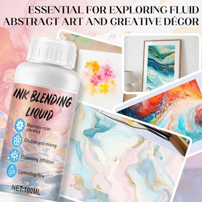 JAOJAO Alcohol Ink Blending Solution, 100ml Ink Medium Liquid, Water Pen | Control Diffusion, Enhance Gloss, Save Ink, Enrich Visual Layers, for Art Painting, Resin, Fluid Art Supplies