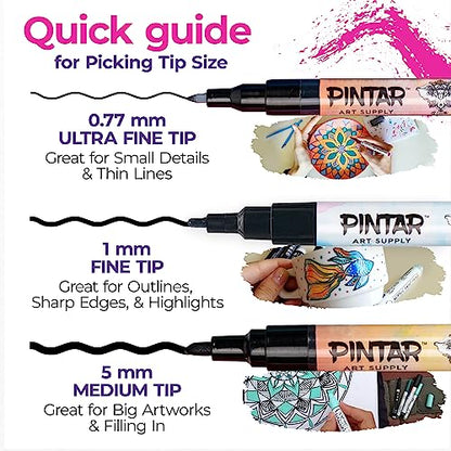 PINTAR | 24 Pack | Acrylic Paint Markers Extra Fine Tip | Rock Painting, Wood, Glass, Leather, Shoes Acrylic Paint Pens | Pack of 24, 0.77mm - size: (24 Pack)