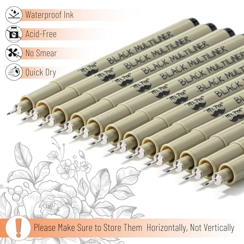 Mr. Pen- 0.3mm Micro Fine Point Pens, 12 Pack, Black Ink, Waterproof | Acid-Free, No-Smear Quick-Dry Fineliner Pens for Drawing, Sketching, Bible Journaling, Outlines & Everyday Writing - color: Black, size: 0.3mm, 12 Pack