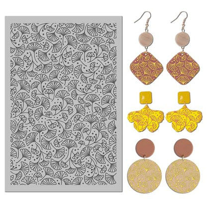 Ginkgo Leaves Polymer Clay Texture Mat -Autumn Leaves Texture Sheet for Polymer Clay Jewelry Making, Earring Charms, DIY Craft Supplies - style: ginkgo leaves