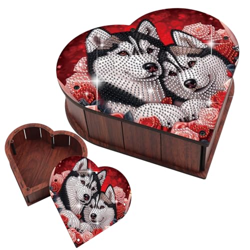 DIY Diamond Painting Kit Storage Box, Loving Dogs Diamond Decorative Craft Heart Shaped Kit, Desktop Item Storage, Multifunctional Creative Craft Gift - color: Rose Puppy