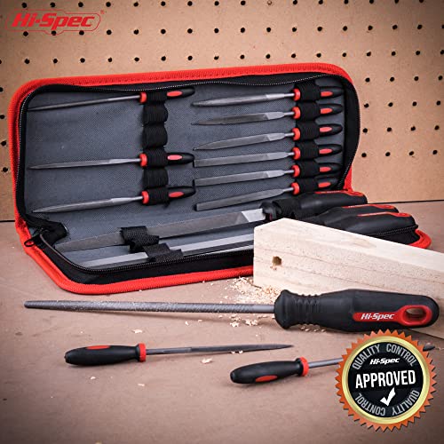 Hi-Spec 16pc Metal Hand and Small Mini Needle Steel File Set in a Carry Case. Fine, Flat, Half, Round and Triangle Files for Crafts, Metal and Wood - size: 16 pieces