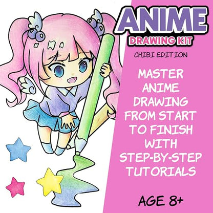 Faber-Castell Anime Drawing Kit: Chibi Edition | Step-by-Step Instruction Book with 20 Practice Pages, Color Pencil Set & Drawing Supplies for Kids, Back to School Supplies (1 Book) - style: Chibi Edition