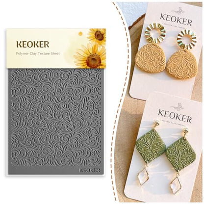 KEOKER Boho Texture Sheets for Polymer Clay, Earring Molds, Works with Boho Cutter, Same Effect as Texture Roller (3) - color: Boho3