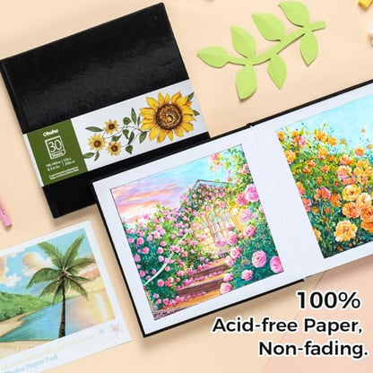 Ohuhu Marker Pads Art Sketchbook, 6.3"x6.3" Mini Square Size, 120 LB/200 GSM Heavy Smooth Drawing Papers, 30 Sheets/60 Pages, Hardcover Sketch Book, for Alcohol Marker Christmas Gift - size: 6.3" x 6.3"