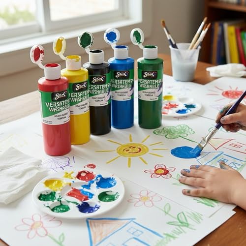 Sax Washable Versatemp Heavy Bodied Tempera Paints, Assorted Colors, 6 Pints