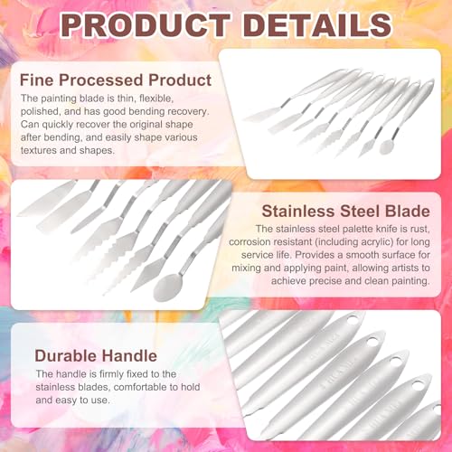 MECCANIXITY 2pcs HM#6 Palette Knives 7mm Width Stainless Steel Spatula Painting Pallet Knife with Stainless Steel Handle for Oil Painting Acrylic Canvas Mixing Spreading - style: HM#6 + 7mm