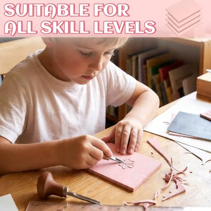 4 PCs 4x6 Inch Linoleum Blocks for Printmaking, Stamp Carving & DIY Linocut | Pink Rubber Stamp, Soft 0.8cm thick, Smooth, clean cuts, Beginner-friendly; For cards, fabric & classroom art - style: 4pack