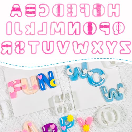Xaekicr Alphabet Polymer Clay Cutters: 26 Pcs, Letter Designs for Polymer Clay Jewelry,Letter Clay Molds for DIY Custom Clay Earrings - color: M color