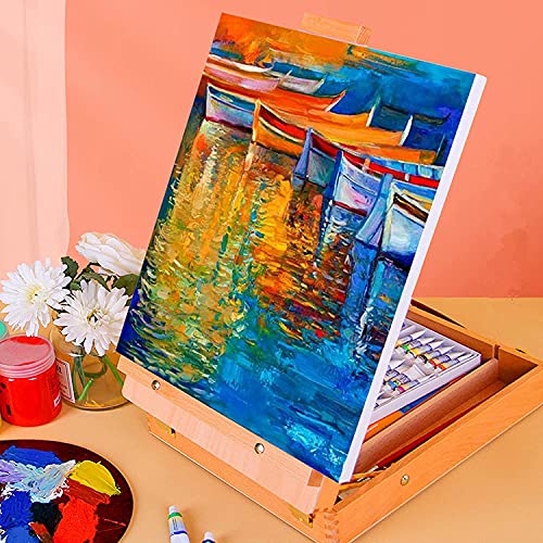 Wooden Table Box Easel and Portable Wooden Artist Easels Storage Case for Drawing Sketching Student Adults Kids Pain