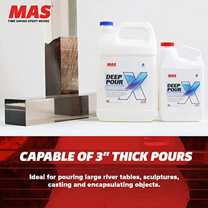 MAS Epoxies Deep Pour X Epoxy Resin Kit, 1.5-Gallon, (1-Gal Resin + 0.5-Gal Harderner) for Casting, Encapsulating, Fill Large Voids, River Tables, Sculptures, Live Edge Wood Tables - size: 1.5 Gal