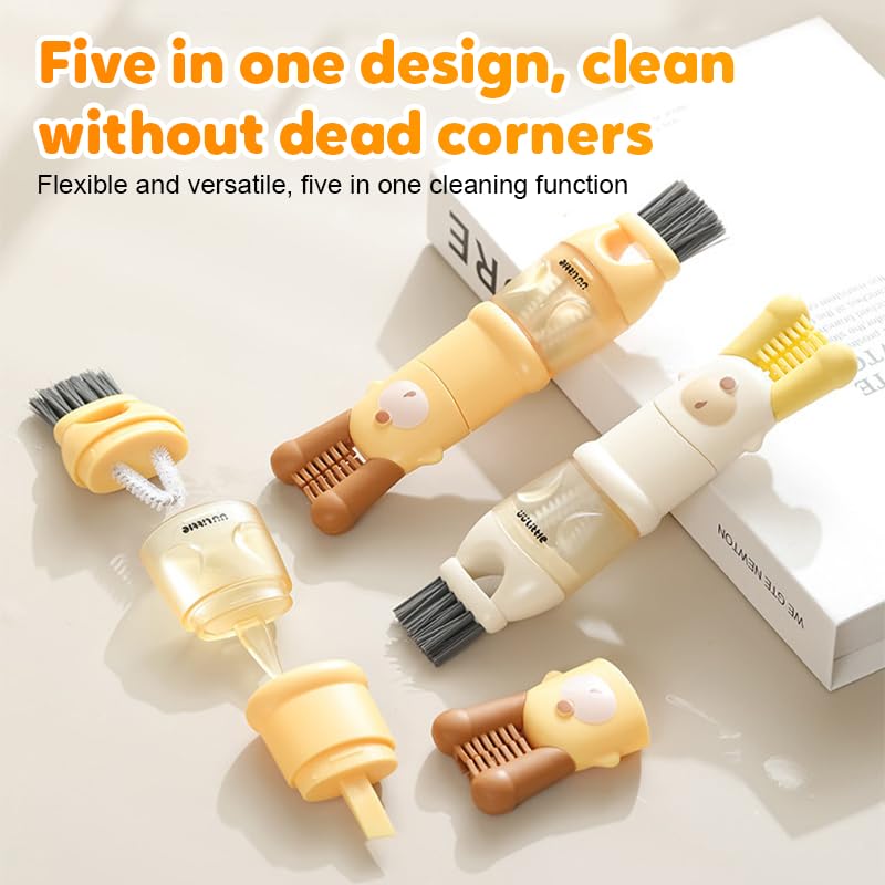 3-in-1 Cup Lid Cleaning Brush, Multifunctional Crevice Brush for Bottles, Cups, Coffee Machines, with Rotating Bristle Heads (Yellow+White) - color: Yellow+white
