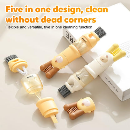 3-in-1 Cup Lid Cleaning Brush, Multifunctional Crevice Brush for Bottles, Cups, Coffee Machines, with Rotating Bristle Heads (Yellow+White) - color: Yellow+white
