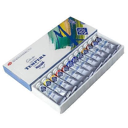 Master-Class Artists Grade Professional Tempera Paint Set 12 Vibrant Colors 18ml Tubes Buttery Consistency Ideal for Beginners and Professional Artists by Nevskaya Palitra