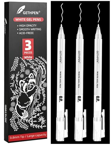 GETHPEN White Gel Pens, 0.8mm Fine Point Gel Ink Pen Set – 3 Pack Opaque Archival Ink for Black Paper Drawing, Sketching, Card Making & Bullet Journaling - size: 3 Count (Pack of 1), style: 3 Pack White