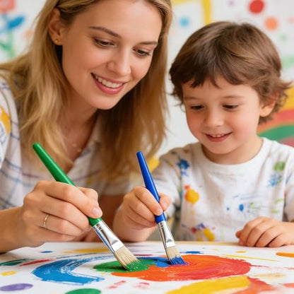 54 Pcs Paint Brushes for Kids, Bulk Kids Paint Brushes Set with 27 Flat & 27 Round Bristle Brushes, Easy-Grip Toddler Paint Brushes for Acrylic, Watercolor, Gouache & Washable Paint
