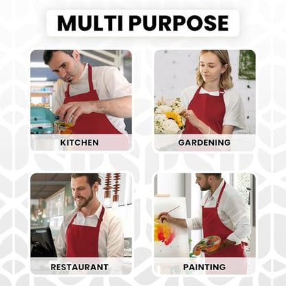 Adjustable Bib Apron 100% Polyester Kitchen Aprons Waterdrop Resistant Aprons with Adjustable Strap, Pockets & Long Ties - color: Red, style: Pack of 12