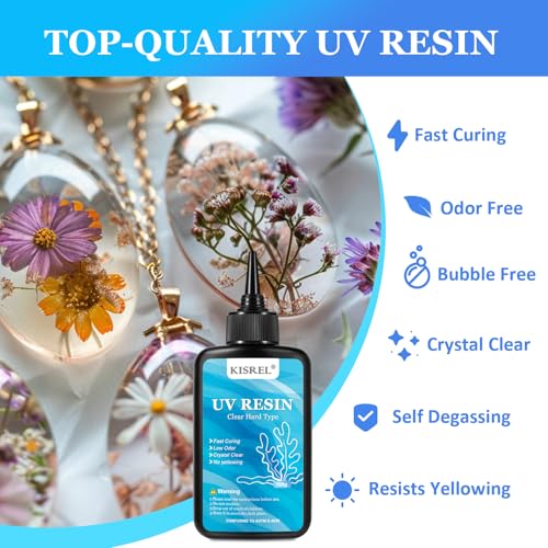 KISREL UV Resin Kit 500g Hard Type Crystal Clear UV Resin Glue, No Yellowing Fast Curing UV Resina for DIY Crafts, Jewelry Making, Molds Casting