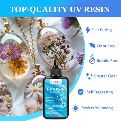 KISREL UV Resin Kit 500g Hard Type Crystal Clear UV Resin Glue, No Yellowing Fast Curing UV Resina for DIY Crafts, Jewelry Making, Molds Casting