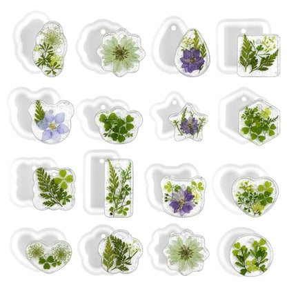 16PCS Resin Keychain Molds, Resin Jewelry Molds Christmas Variety Geometric Pendant Silicone Earring Mold with Hanging Hole, Necklace Keychain Mold for Pendant Jewelry Making Home Decor