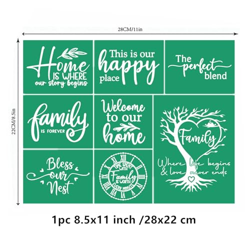 JAJADO Farmhouse Family Silk Screen Stencils Reusable Adhesive Stencil Family Sentiments Welcome Farmhouse Burning Stencils for Painting On Wood Sign Canvas Fabric, Art Craft Paint Stencil 8.5x11“ - color: 1pc Happy Place 8.5x11 inch