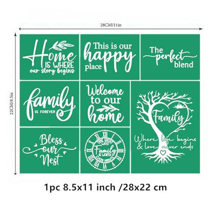 JAJADO Farmhouse Family Silk Screen Stencils Reusable Adhesive Stencil Family Sentiments Welcome Farmhouse Burning Stencils for Painting On Wood Sign Canvas Fabric, Art Craft Paint Stencil 8.5x11“ - color: 1pc Happy Place 8.5x11 inch