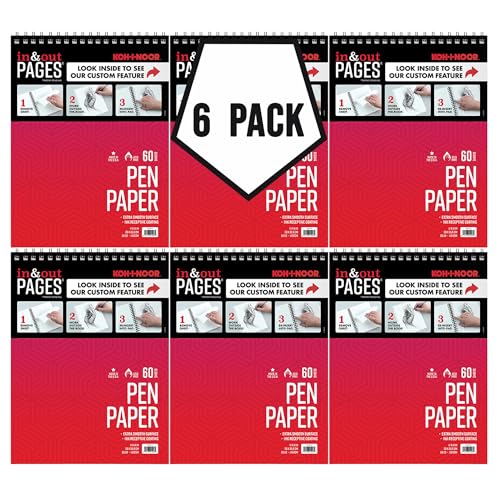 Koh-I-Noor 11" x 14" Pen Paper Bright White Smooth Paper Pad with Ink Block Panel, 80 lb. / 118 GSM, 60 Sheets/Pad, 6-Pack - size: 11" x 14"