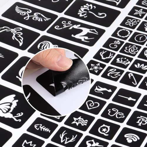 14 Temporary Tattoo Stencils, 4 Hand Tatouage 247 PCS Stencils Reusable Tattoo Stencil for Face Body Art Painting for Women Men Adults Kids - color: 14 sheets, 247pcs