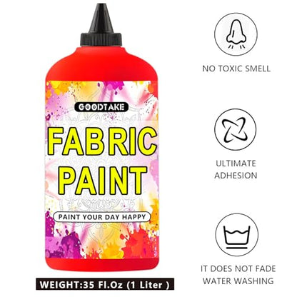 GOODTAKE Red Fabric Paint, 35 Fl.Oz (1 Liter) Bulk Canvas Paint For Clothes, Leather, Paper, Wood Art Paint's - Extra Large Capacity Lightfast & Vibrant Textile Paints (Red, 35 Fl Oz) - color: Red, size: 35 Fl Oz (Pack of 1)