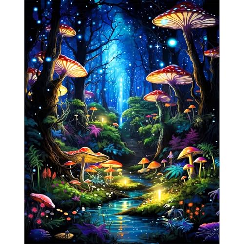 xackcme Mushroom Paint by Numbers for Adults - Forest Paint by Number on Canvas Without Frame, DIY Oil Painting for Gift Home Wall Decor (16x20 inch) - color: MT13162