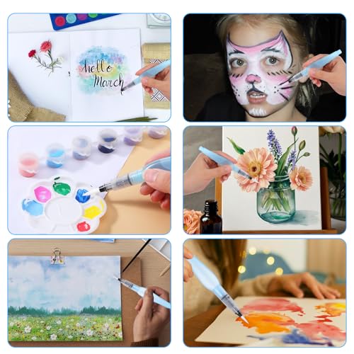 8Pcs Watercolor Brush Pens, Refillable Water Brush Pens Premium Leakproof Watercolor Pen for Watercolour Painting Artists Calligraphy Gouache