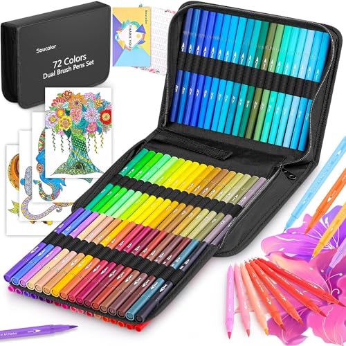 Soucolor Art Supplies for Adults, 72 Colors Dual Tip Brush Fine Tip Markers, Art Kit Drawing Set with Art Case Coloring Set, Art Set Art Supplies - color: 72 Colors