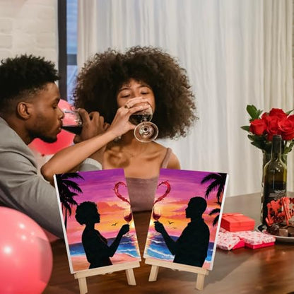 VOCHIC Sip and Paint Kit,Pre Drawn Canvas Couples Paint Party Kit Painting Art Set for Adults Date Night Sunset Beach 2 Pack (8 x 10 Inches, Wine Glass Couple) - size: 8x10, style: Wine Glass Couple