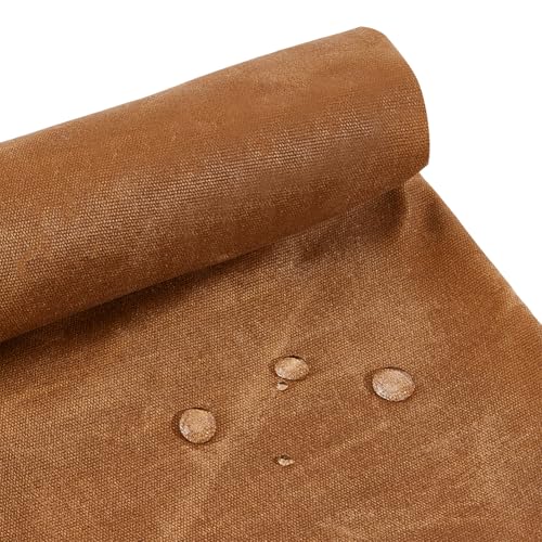 MAYJOYDIY 2 Yards Camel Cotton Waxed Canvas Fabric 55.9~58.3inch Wide Waxed Oilskin Cloth Waterproof Canvas Fabric by The Yard for Seat Cover Canopy Tent Bag Crafts DIY - color: Camel