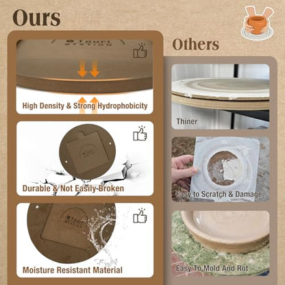 Touri Pottery Bats Set for Pottery Wheel, 1 Pack 12” Round Outer Bat & 6 Pack 7” Square Inner Bats Included, Ceramic Tools for Pottery, Brown