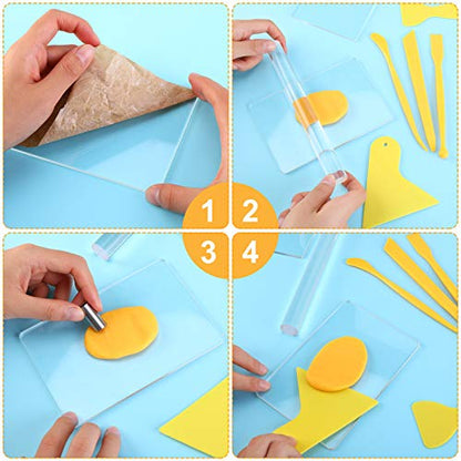 Honoson 24 Pcs Clay Sculpting Tools Kits Polymer Clay Tools DIY Set with Roller, Acrylic Sheet, Scraper Backing Board, Round Circle Shape Cutter, Shaping for Art Craft(Yellow) - color: Yellow