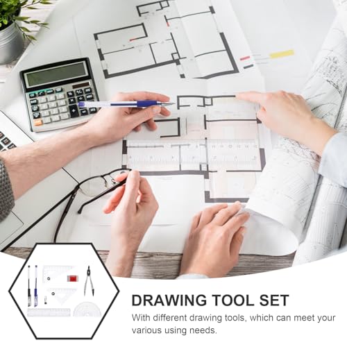 Artibetter Design Drawing Tools Math Ruler Tool Set with 15cm Triangle Ruler and Compass, 20pcs Drafting Supplies for Students and Office Use