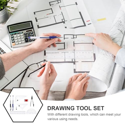 Artibetter Design Drawing Tools Math Ruler Tool Set with 15cm Triangle Ruler and Compass, 20pcs Drafting Supplies for Students and Office Use