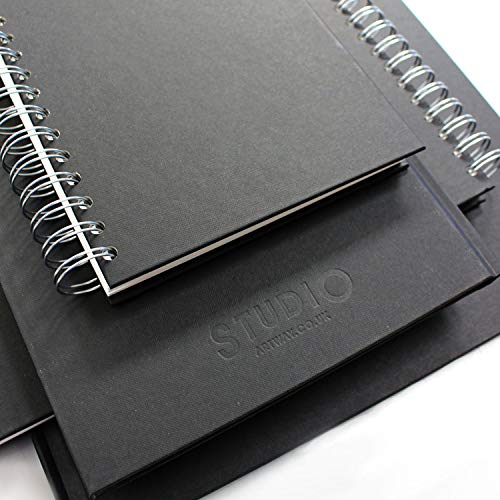 Artway 2302278 Studio - Spiral Bound A4 Sketch Book - Landscape - 96 Pages (48 Leaves) of 170gsm Cartridge Paper - Hardback Sketchbook, Black - size: A4 Landscape