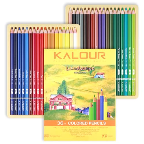 KALOUR PDAS 36-piece Yellow Landscape Colored Pencil Set, Pre-sharpened Wooden Colored Pencils for Adults Artists Beginners Coloring Books Drawing & Sketching - style: Landscape